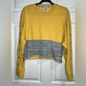 Victoria’s Secret Pink Cropped Sweatshirt -Snaps on sleeves - Yellow - Sz. Large